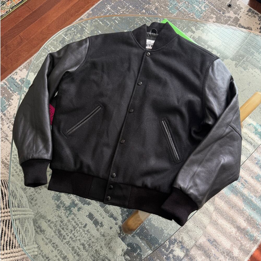 Varsity Base Men's Wool Leather Black Letterman Jacket